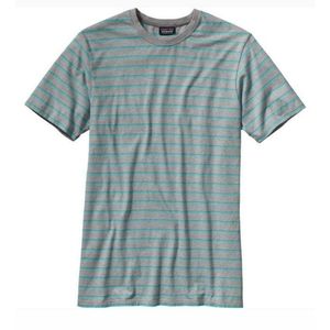 Patagonia Organic Cotton Gray/Turquoise Blue Striped Short Sleeve Tee - Size XS